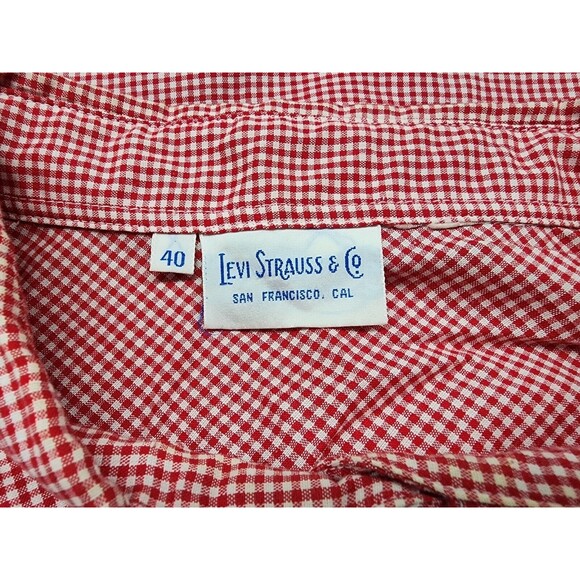 Vintage Levi Strauss Co Men's Pearl Snap Red Plaid Western Shirt Size 40 / XL - Picture 4 of 10